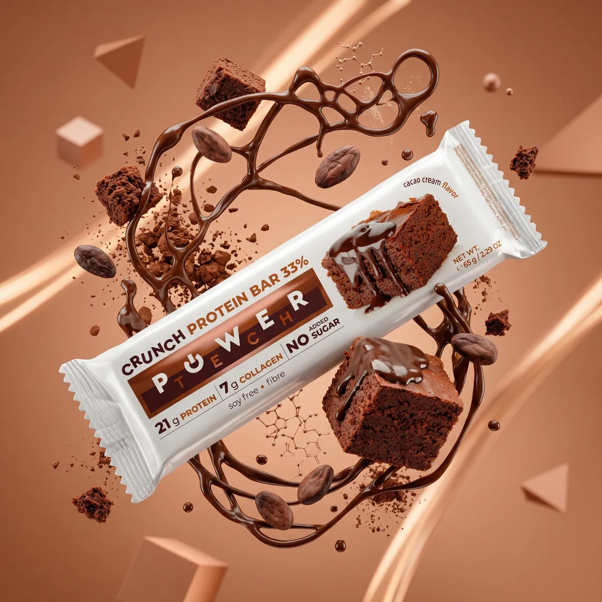 Power Tech Crunch Protein Bar 33% с вкус на шоколадов крем 65г - натурален продукт от Dobri Delev