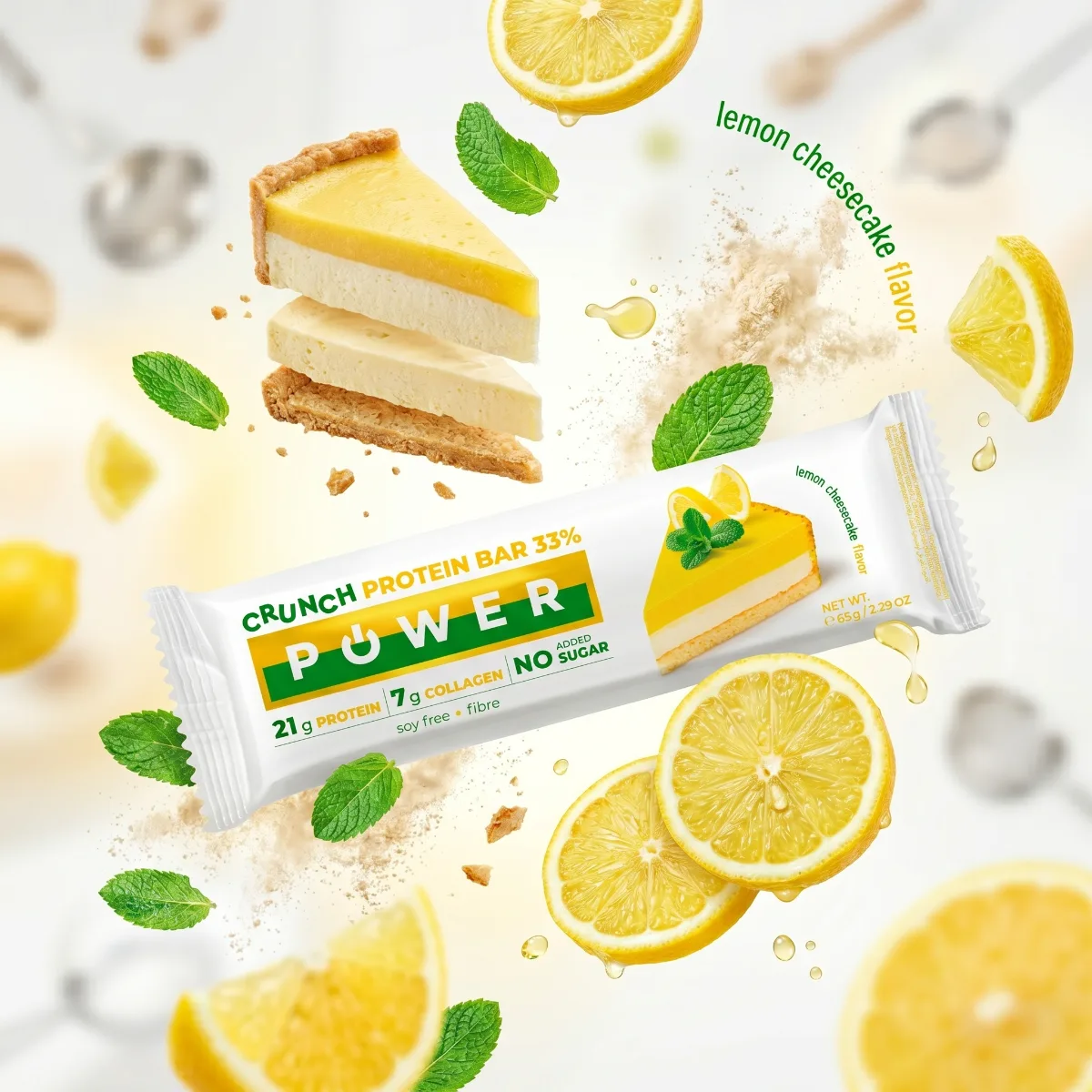 Power Tech Crunch Protein Bar с вкус на ванилов чийзкейк с бял шоколад и лимон 33% 65г - натурален продукт от Dobri Delev